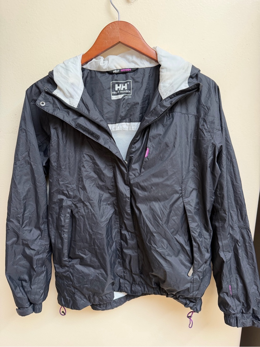 Helly Hansen Black and White Hooded Raincoat